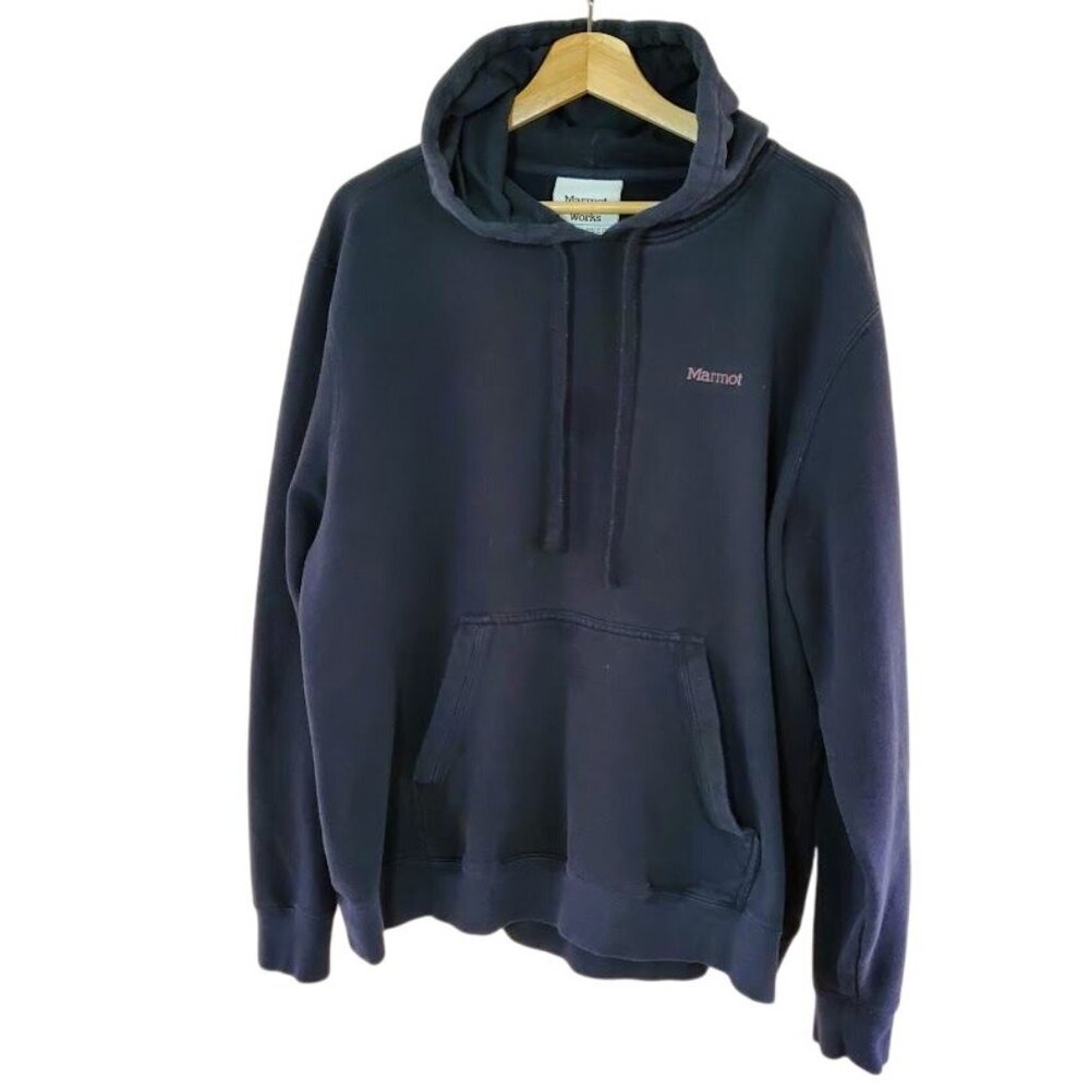 Marmot Mountain Works Hoodie XXL | Navy Blue Fleece-Lined Pullover | Recycled